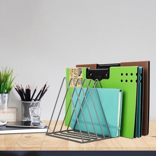 EASEPRES Vinyl Record Holder Storage, 9 Slot Metal Magazine Book Album Display Rack, Stylish Triangle Desktop File Sorter Organizer for Home Office, Grey - Image 6
