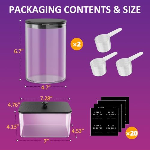 2+1 Glass Laundry Pods Container, Clear Laundry Room Organization Containers Essentials, Large Detergent Powder Storage Containers Black Lids & Labels Signs with Dry Sheet Holder - Image 2