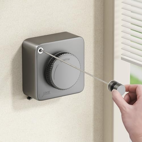 MUSTORN Retractable Clothesline Indoor, Non-Sagging Outdoor Clothes Line Retracting Heavy Duty Clothes Drying Laundry Line Wall Mounted Stainless Steel Line-13.8 Feets(Square-Gray) by MUSTORN
