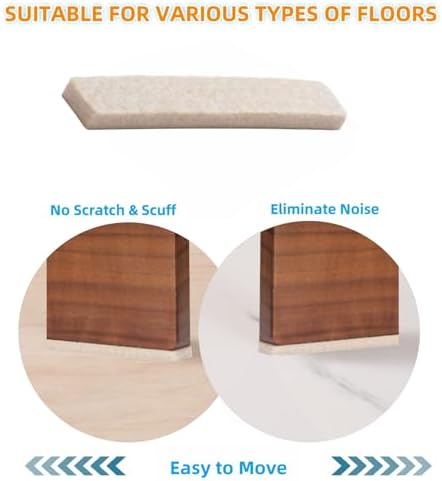 Furnigear Felt Strips with Adhesive Backing for Furniture - Felt Furniture Pads for Hardwood Floors, Furniture Chair Feet Felt Pads, Furniture Floor Protector Sliders 30 Pcs 3 x 1/2" Rectangular Beige - Image 5