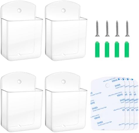 4 PCS Remote Control Holders Wall Mount, Self Adhesive TV Air Conditioner Remote Control Holder, Wall Mount Storage Box Organizer Wall Pen Holder Storage for Home Office School (Clear, 4) by Unknown