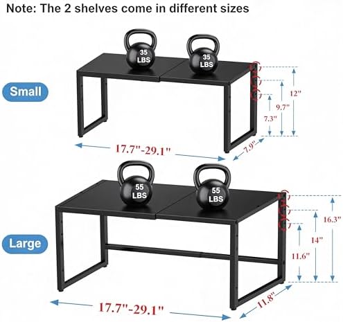 2 Pack Expandable Cabinet Countertop Shelves (Small + Large), Heavy Duty Metal Shelves Organizers For Kitchen Cabinet Countertop Storage, Adjustable Storage Shelf Organizer For Kitchen Cabinet Pantry - Image 2