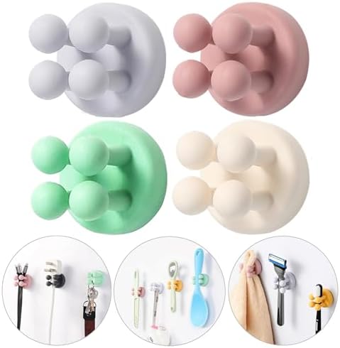 iBetterLife Self-Adhesive Bathroom Toothbrush Holder - 4Pcs Silicone Utility Storage Shower Hook for Razor Towel Tooth Brush, Wall Mounted Home Kitchen Hanging Organizer Dorm Room Essentials for Girls by ZEZHOU