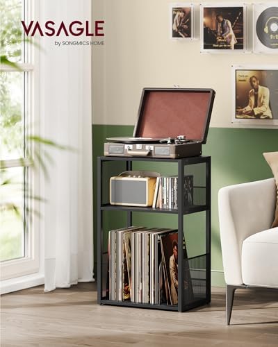 VASAGLE 3-Tier Record Player Stand, Vinyl Record Storage up to 100 Albums - Image 2