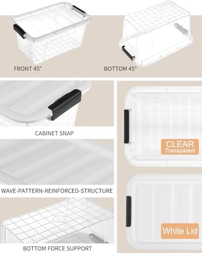 EOENVIVS Plastic Storage Bins with Lids 6 Pack, 6.7 Quart Storage Containers With Black Buckle Latch, Stackable Storage Organizers for Home Pantry Office Classroom Organization, Clear - Image 4