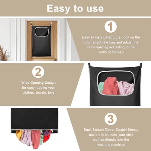 Hanging Laundry Hamper, Over the Door Laundry Storage Basket - Image 3