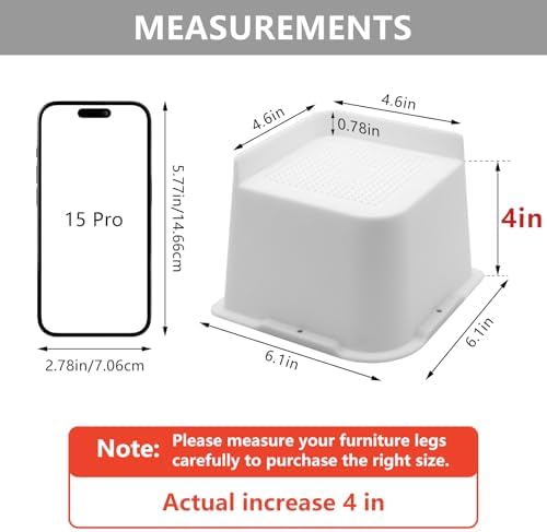 Bed Risers 4 inch Heavy Duty, 8 Pack White Furniture Risers - Image 2