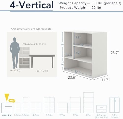 Homes: Inside + Out Apexa 4-Vertical Storage Organizer Shelves, Stackable Wood Bookcase for Organization, Dorm Teen Room Decor & Home Office, Black - Image 3