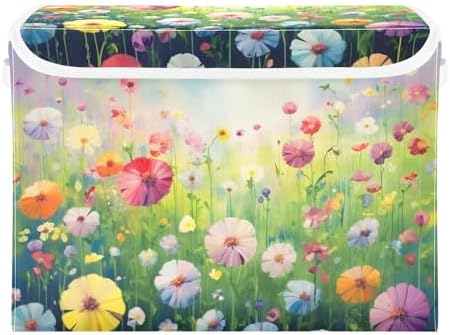 Colorful Flowers Storage Bins with Lids and Carrying Handle,Foldable Storage Boxes Organizer Containers Baskets Cube with Cover for Home Bedroom Closet Office by LLCxigua