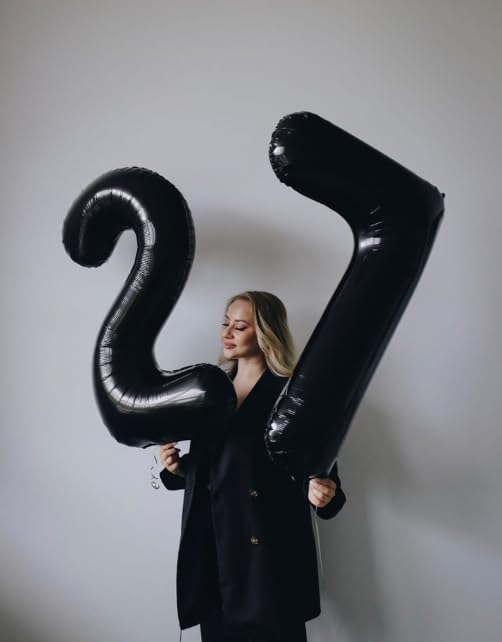 Black Number 7 Birthday Balloon 40 Inch, 7 17 27 70 77 Party Celebration Decorations Supplies, Mylar Foil Numbers Balloons for Seven Wedding Anniversary