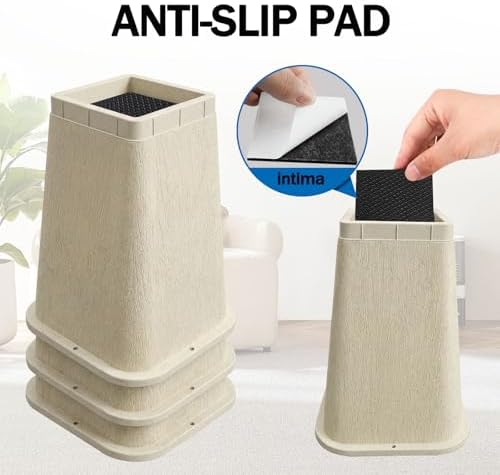 ANNKUT 8 Inch Heavy Duty Bed Risers, Furniture Risers for Desk, Chair, Table or Sofa, Couch Lift Risers, Supports up to 2200 lbs per Leg(6 Pack Beige) - Image 5