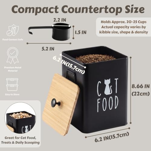 PERFNIQUE Cat Food Storage Container, Airtight Cat Treat Container with Bamboo Lid, Pet Food Storage for Kitchen Countertop, Treat Jars for Pets, Cat Food Container (Black, with Spoon) - Image 3