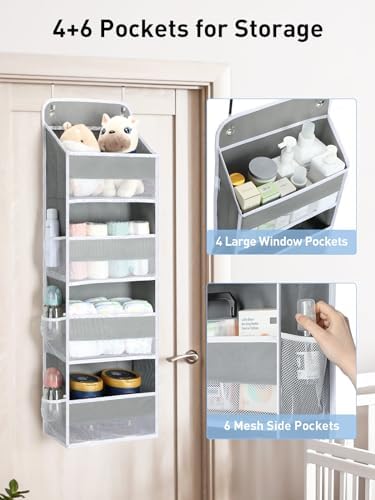 Yecaye 1 Pack Over the Door Organizer, 35.2lbs Load Toy Stuffed Animal Storage, Large Capacity Swing-proof Hanging Bathroom Organizers and Storage for Nursery Newborn Baby Essential Stuff Grey - Image 3