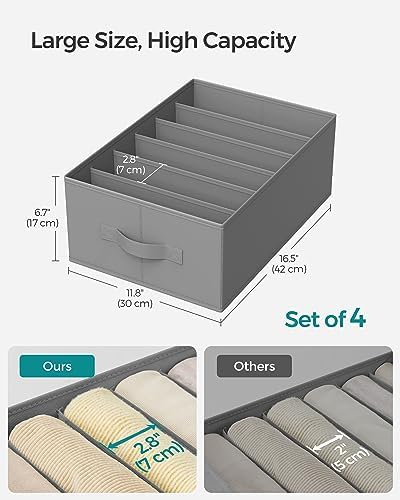 SONGMICS 4 Pack Drawer Clothes Organizers, Large Size 6-Compartment - Image 5