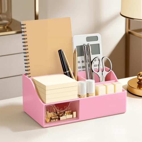 HBlife Acrylic Desk Organizer with Drawer, Pen & Pencil Holder, Multifunctional Desktop Caddy for Office Supply and Organization (Pink, 2 Pack) - Image 6