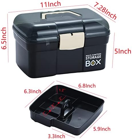 Kinsorcai 11'' Plastic Box Organizer with Removable Tray, Sewing Organizer, Craft & Art Supply Multipurpose Storage Box for Cosmetic (Black) - Image 2