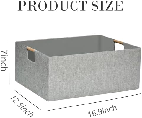 Collapsible Storage Box for Women - Foldable Home Organizer 16.9x12.5x7Inches with Wooden Handles | Closet, Bathroom & Kids Room Storage | Heavy-Duty Linen Fabric 2Pack - Image 2