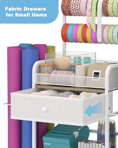 Rsaayekkt Rolling Wrapping Paper Storage Cart with Fabric Drawer White - Image 6