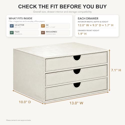 UnionBasic Document Organizer, 3-Drawer File Cabinet Document Storage Box, Office Desktop Filing Organizer, Creamy White - Image 3
