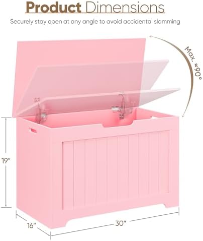 SUPER DEAL Storage Chest, 30 inches Chest Box Organizer with 2 Safety Hinges, Wooden Entryway Storage Bench, Pink - Image 3