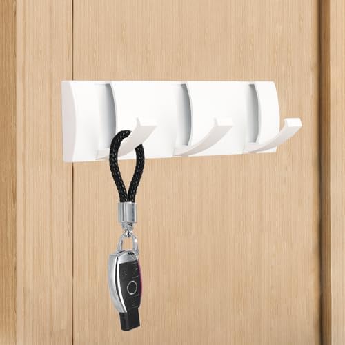 Folding Coat Hooks, Wall Mounted Coat Rack with 3 Retractable Hooks, Heavy Duty Towel Rack for Bathroom Wall Hook for Hanging Clothes Bathrobe, Stainless Steel Coat Hanger for Entryway(White) by Vanloory