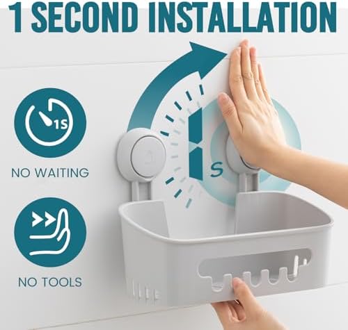 TAILI Shower Caddy Suction Cup, Bathroom Organizer Shelf Grey - Image 2