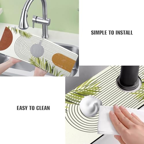 Sink Faucet Absorbing Mat, 2 Pack Drying Mat Around Faucet Sink Splash Guard Behind Faucet Sinkmat For Kitchen Bathroom Island Rv 15 * 5.5 Inch (38 * 14 cm) - Image 4