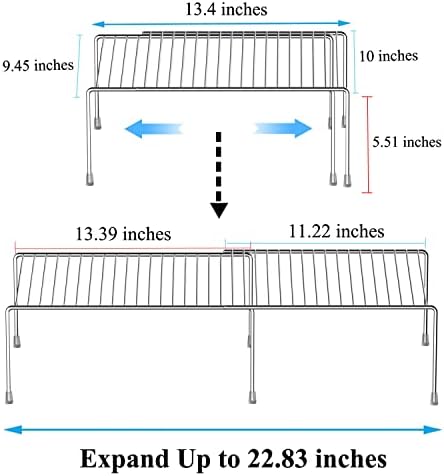 Kitchen Cabinet Expandable Shelf Organizers Set of 6, Adjustable Metal Wire Pantry Storage Shelves, Plate Dish Organizer Rack for Cabinets, Cupboard, Counter, Freezer, Countertop, Chrome - Image 3