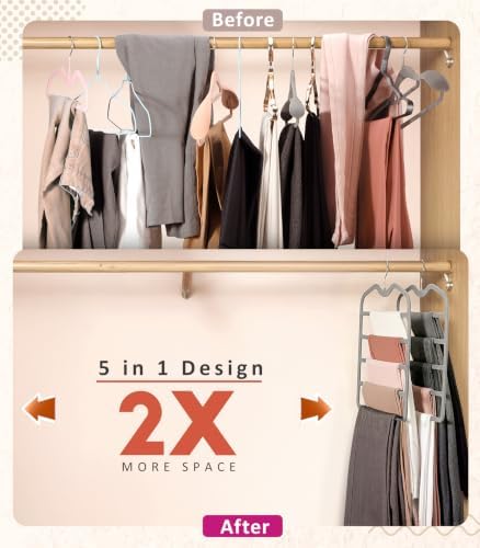 Pants Hangers Space Saving,3 Pack 5 Tier Velvet Short Neck Pants Hangers - Image 3
