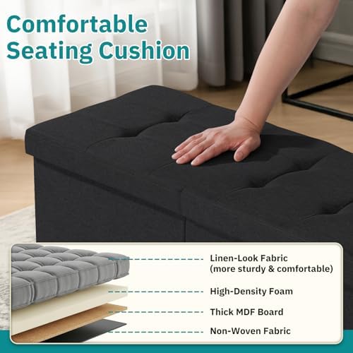 35-INCH Storage Ottoman Bench, Footrest with Storage, End of Bed Bench Coffee Table for Living Room, Bedroom, Entryway, Black - Image 4