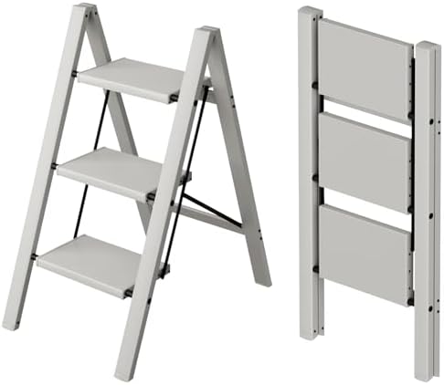 Taranta 3 Step Stool Foldable,Aluminum Step Ladder-Misty Gray by TARANTA