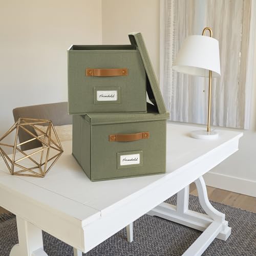 Decorative File Organizer Box Set of 2 - Collapsible Linen Filing Cabinets - Image 3