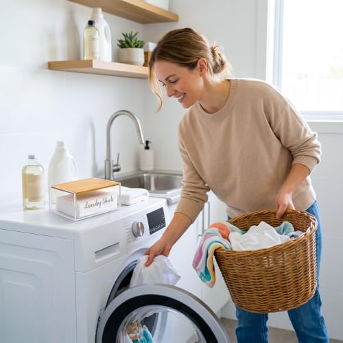 Acrylic Laundry Detergent Sheets Holder with Bamboo Lid, Laundry Soap Sheets Container Box Dispenser for Laundry Room - Image 7