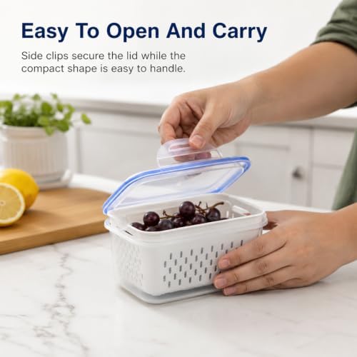 Fruit Containers 3Pcs with Removable Colanders & Lids, Fridge Fresh Storage - Image 5