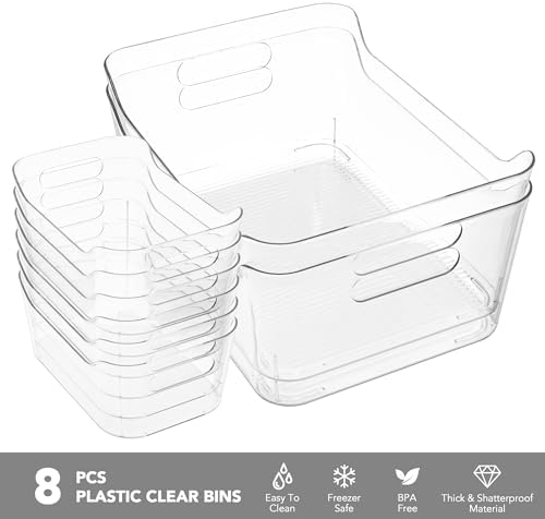 Tiawudi Set of 8 Clear Plastic Storage Bins, 2 Extra Large and 6 Small Storage Containers for Pantry Organization, Multi-Use Organizer Bins for Home, Kitchen, Cabinet, Bathroom, Fridge & Freezer - Image 3