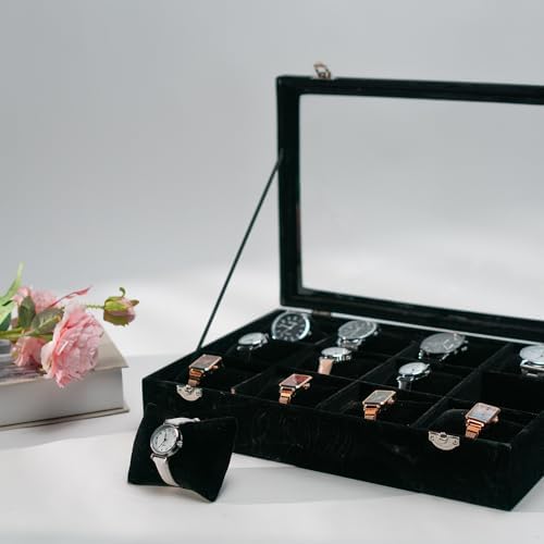 Watch Box Organizer Bracelets Storage Display Case Holder, Black 12-Slots - Image 5