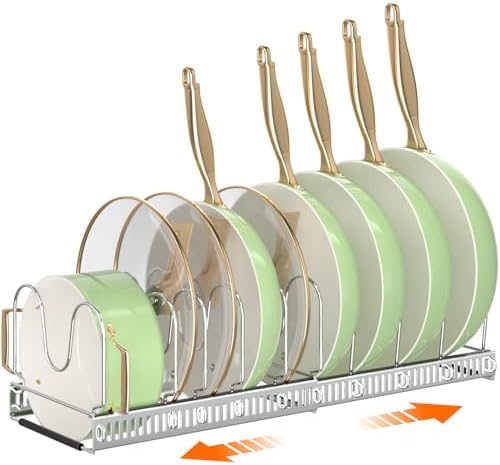 MUDEELA Expandable Pot Pan Lid Organizers inside Cabinet, 10 Divider-Silver by MUDEELA