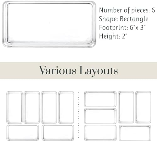 STORi SimpleSort 6-Piece Stackable Clear Drawer Organizer Set | 6" x 3" x 2" Rectangle Trays | Small Makeup Vanity Storage Bins and Office Desk Drawer Dividers | Made in USA - Image 5