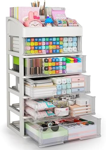 Desk Organizer with Drawers, 5 Drawers Storage Organizer, Desktop Storage Drawers for Office Supplies, Plastic Stationary Organizer, Makeup Organizer, Desk Storage Box for Office, School, Home by ORGIDOL