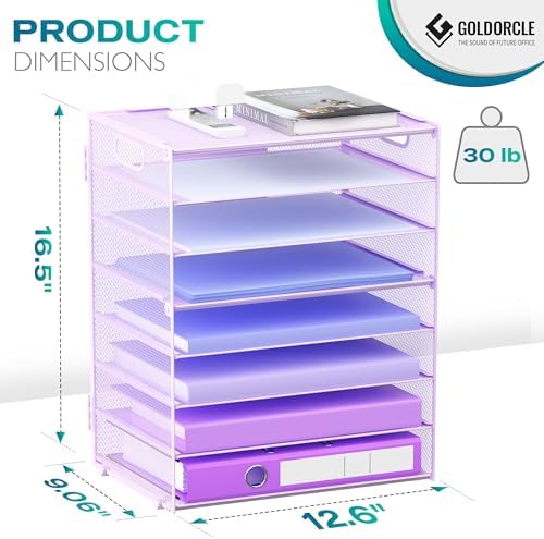 8 Tier Paper Letter Tray Organizer with Handles for Desk (Purple) - Image 2