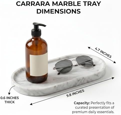 YKAJO Carrara White Gray Oval Marble Tray, 9.8x4.7 Perfume Organizer Dish - Image 3