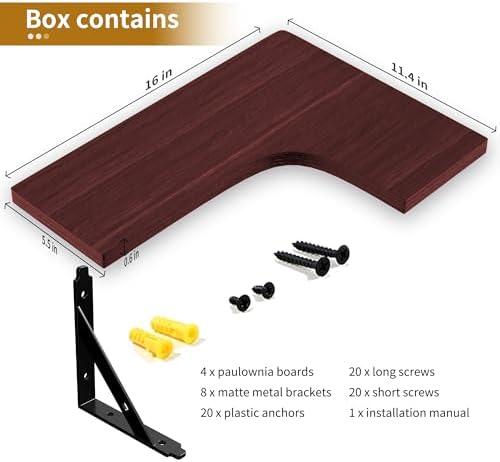 ROMGUAR CRAFT Corner Floating Shelves Wall Mounted Set of 4, Red - Image 4