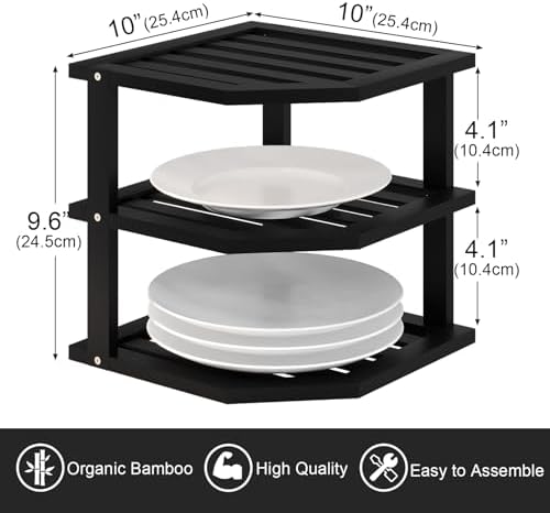 VERTORGAN 3 Tier Bamboo Dish Drying Rack,Corner Shelf 2 Pack(Black) - Image 3
