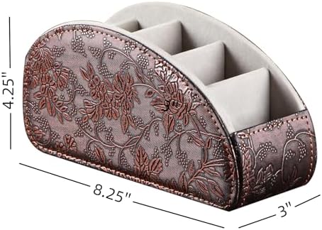 Leather Remote Control Holder,Universal TV Remote Organizer with 5 Compartments,Desktop or Bedside Table Organizer for DVD,Blu-Ray,Gaming and Streaming Remotes,Glasses and Accessories(Antique) - Image 2