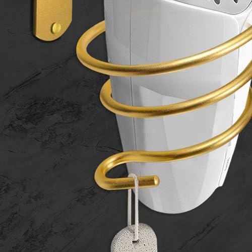 YWHWXB Hair Dryer Holder,Wall Mounted Spiral Hair Dryer Shelf,Bathroom Stainless Steel Hair Dryer Bracket,Self-Adhesive Hair Dryer Storage Rack (Gold) - Image 5