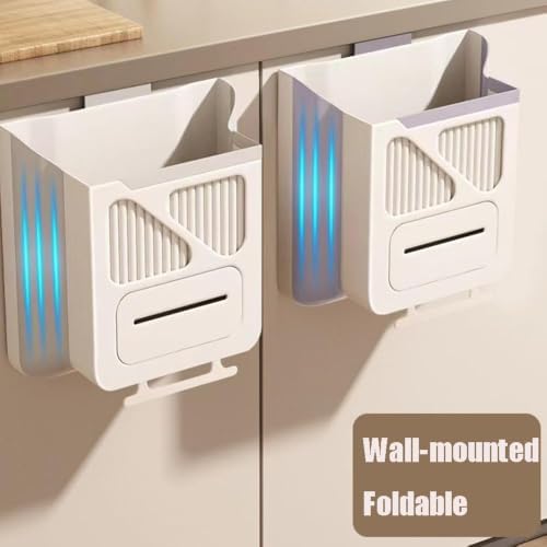 Multipurpose Hanging Collapsible Trash Can for Kitchen, Foldable Kitchen Trash Can Hanging on Cabinet Door, Space Saving Leak Proof Bin for Food Scraps, RV, Under Sink，Beige：10L - Image 6