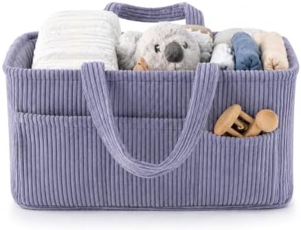 Diaper Caddy Organizer, Premium Blue Indigo Corduroy Nursery Storage Basket with Removable Dividers & Handles, Portable Organizer for Diapers, Essentials, Baby Registry & Shower Gift by ItsyBitsyTot