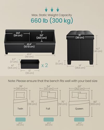 SONGMICS Storage Ottoman Bench with Legs, 43.3 Inches, 30 Gal. (112 L) - Image 3