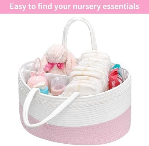 X-Large Baby Diaper Caddy Organizer, Cotton Rope Nursery Storage Basket - Image 5