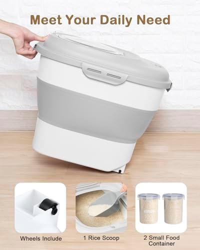 20-50 Lbs Airtight Food Storage Container Wheels,Collapsible Rice Container - Image 4